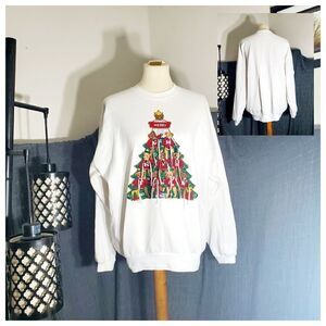 Tultex VTG Christmas Tree White Sweater Size XL